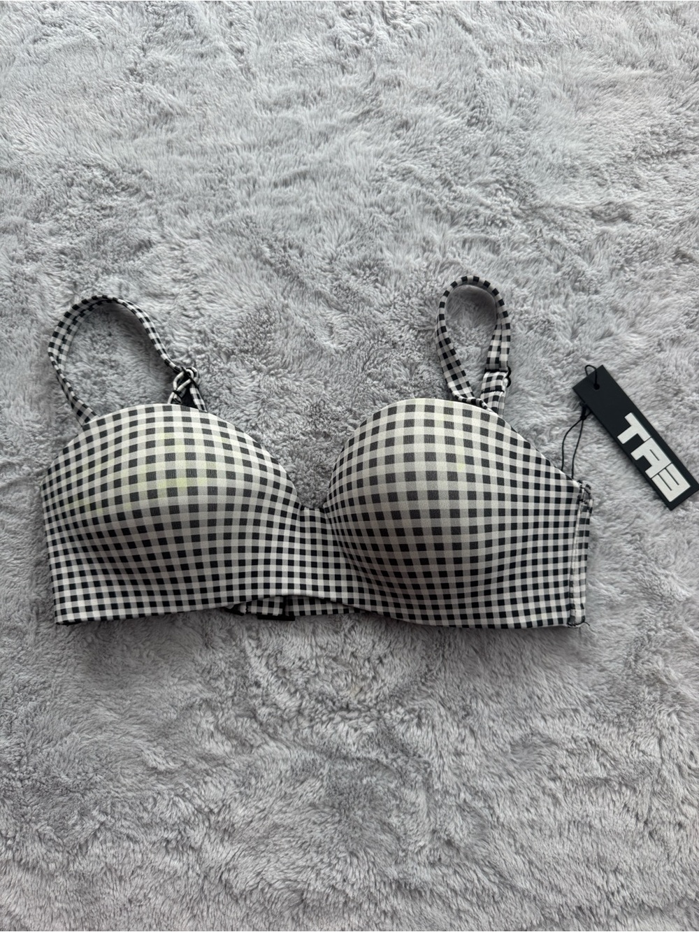 TA3 Wireless Swim Bra Gingham Bikini Top Supportive Molded Cups Small D-F